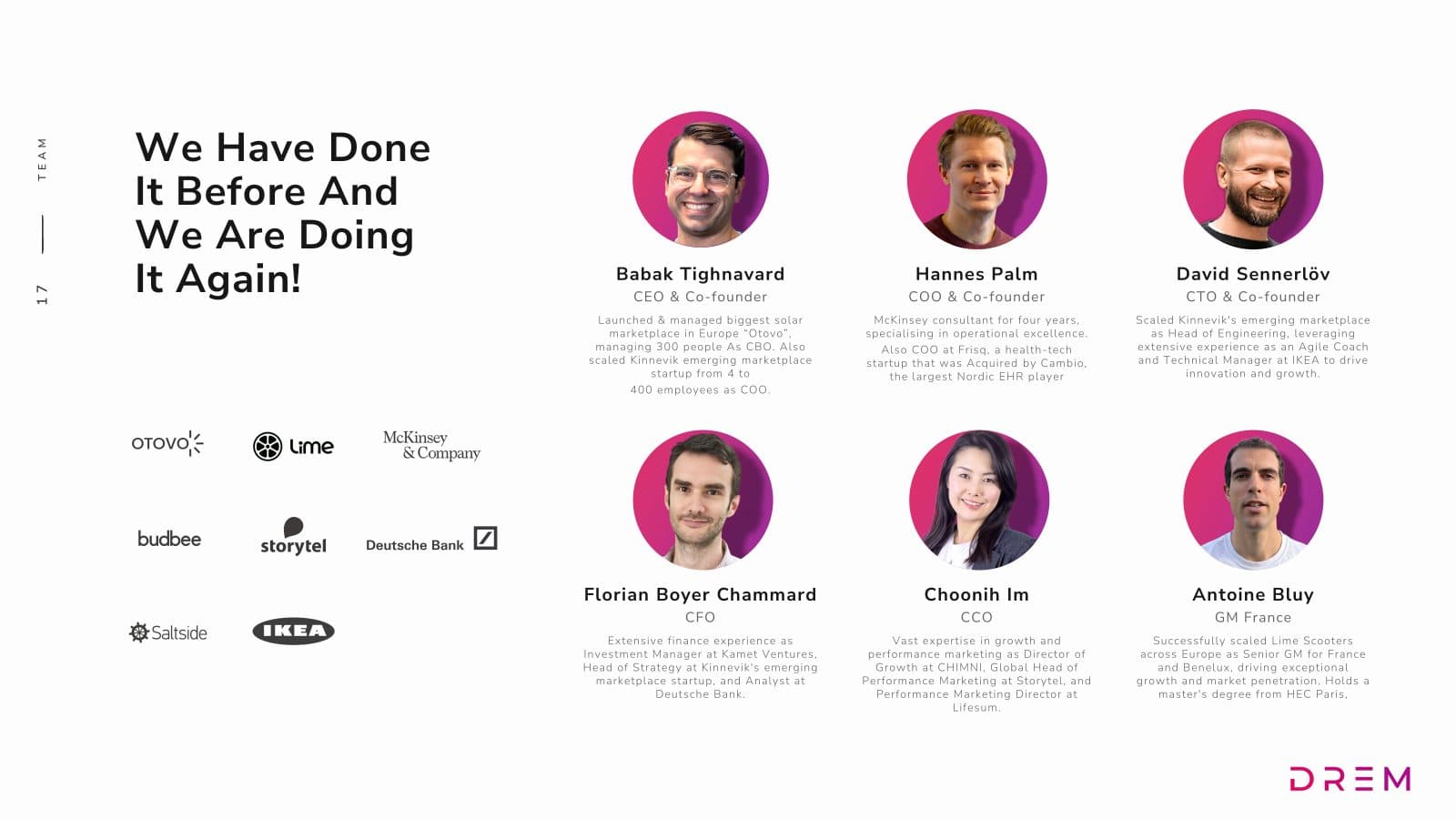 DREM seed pitch deck, slide 17